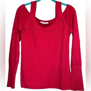 Anthropologie Red Jamie Ribbed Open Cold Shoulder Long Sleeve Knit Sweater Small